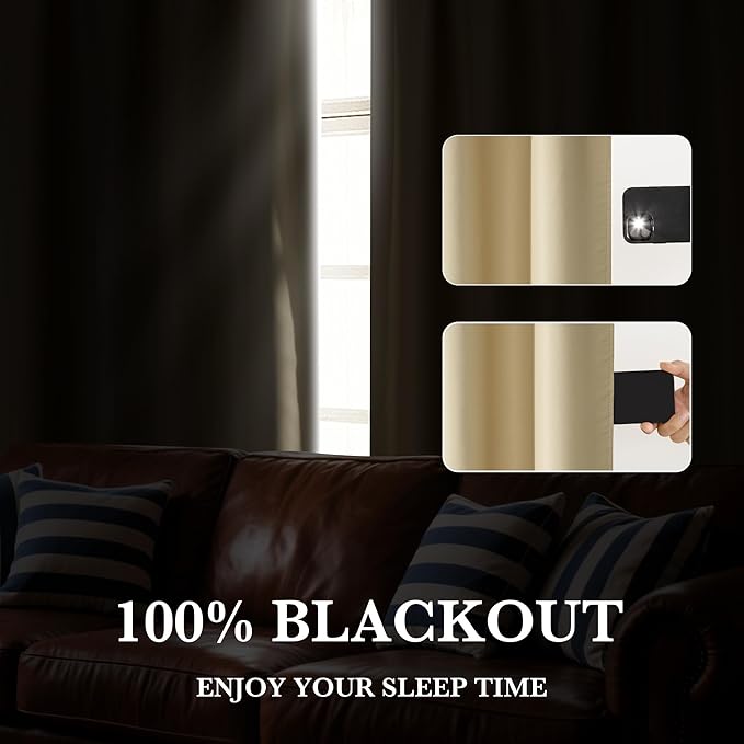 RYB HOME 100% Blackout Short Curtains for Small Window, Thermal Insulated Total Room Darkening Noise Reducing Curtains for Basement Bathroom RV Cars, 29 inches Wide by 24 inches Long, Biscotti Beige