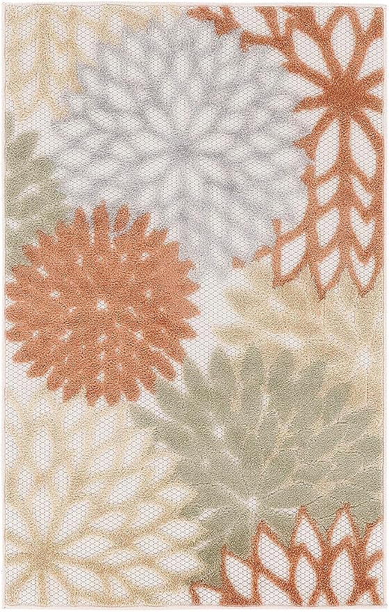 Nourison Home Washables 32x48 Outdoor Polypropylene Fabric Rug in Ivory/Multi-Color