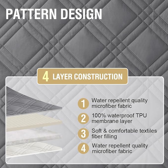 H.VERSAILTEX 100% Waterproof Sofa Covers for 3 Cushion Couch Modern Sofa Cover for Dogs XL Couch Covers for Oversized Sofa with Elastic Straps (Oversized Sofa, Grey/Beige)