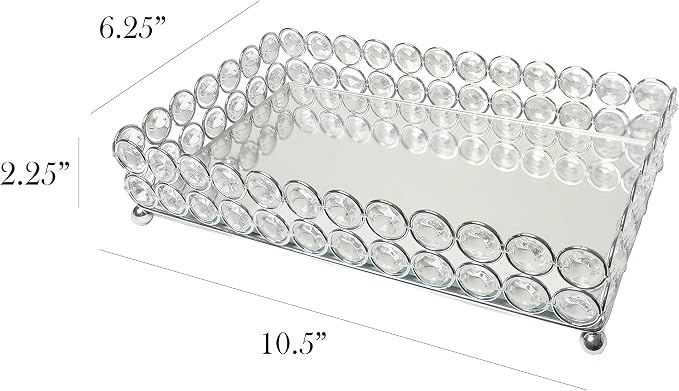 Elegant Designs HG1010-CHR Elipse Crystal Decorative Mirrored Jewelry or Makeup Cosmetic Perfume Vanity Organizer Tray, Chrome