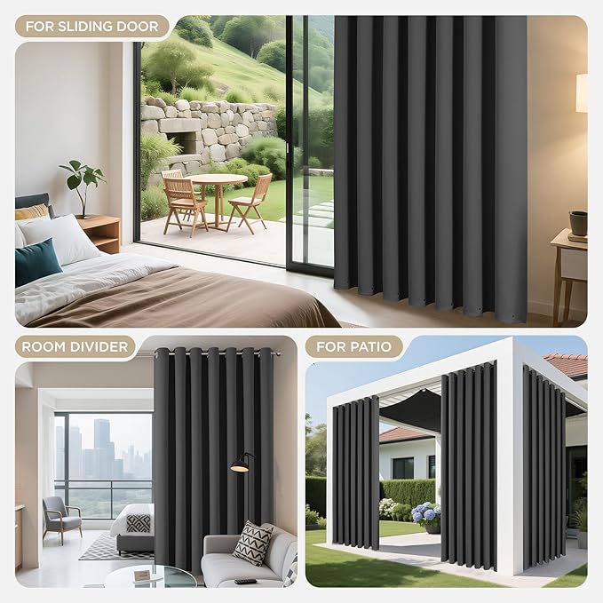 Joydeco Blackout Patio Sliding Door Curtains 84 Inches Long, Grommet Privacy Room Divider Curtains, Extra Wide Thermal Blackout Drapes for Bedroom Living Room (Grey, 60Wx84L, 1 Panel)