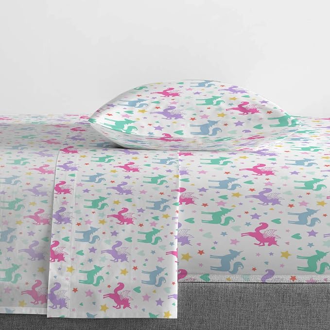 Trend Collector Twin Comforter Set 4 Piece Kids Unicorn Bedding, White | Bed in a Bag, Comforter Sheets Pillowcase, Official Product, Soft Microfiber, Machine Washable, Easy Care, Girls Gift
