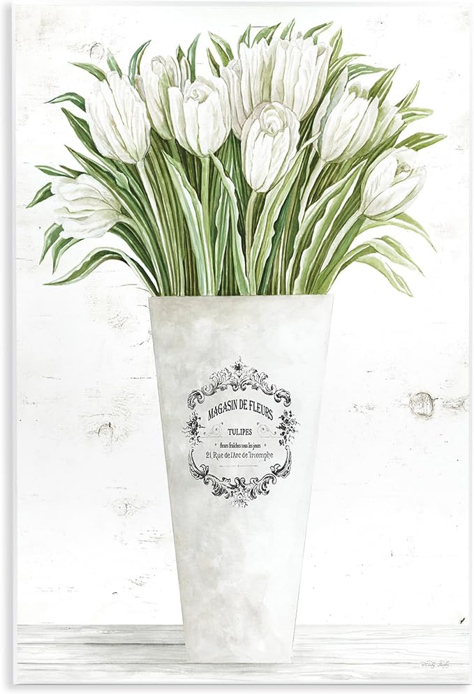 Tulip Bouquet Parisian Vase, 10 x 15 Inch Mounted Print on Wall Plaque | Stupell Industries · By Cindy Jacobs · Ready to hang · Farmhouse and shabby chic charm · Made in USA