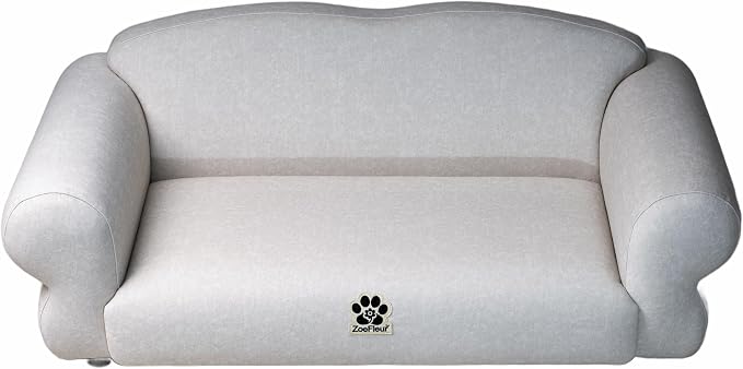 Human & Pet Sofa, Solid Pine Wood Frame Couch with High Resilience Foam, 2-in-1 Pet Furniture(Light Beige)