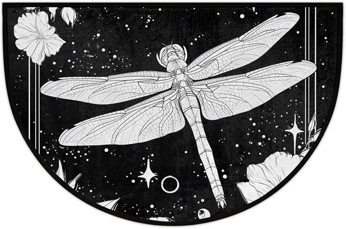 Dragonfly Half Round Door Mat Outdoor Doormat Bedroom Entrance Rug A15 | Vintage Dragonfly Semi Moon Door Mat Non-Slip Absorbent Kitchen Rug Indoor Welcome Bath Mat 36" X 24"