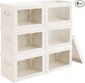 Homsorout Large Storage Bins with Lids - Fabric Storage Cubes with Window, Collapsible Bins for Clothes, 15.7 Inch Large Baskets for Bedroom, Dorm, Office, Beige, 6 Pack