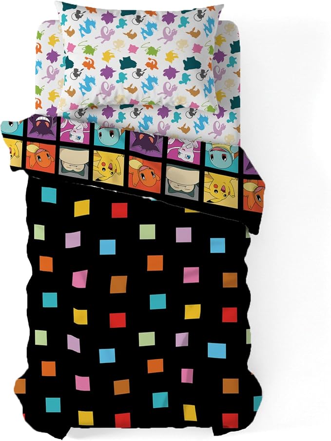Northwest Pokemon Kanto Favorites Twin Size Bed in a Bag Set, Pikachu Charmander Squirtle Bulbasaur, Kids Boys Girls Bedding Comforter Sheets