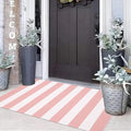 Pink White Outdoor Rug 2'x4',Striped Front Porch Rug Machine Washable Front Door Mat Entryway Throw Rug for Front Porch Indoor Outdoor Doormat