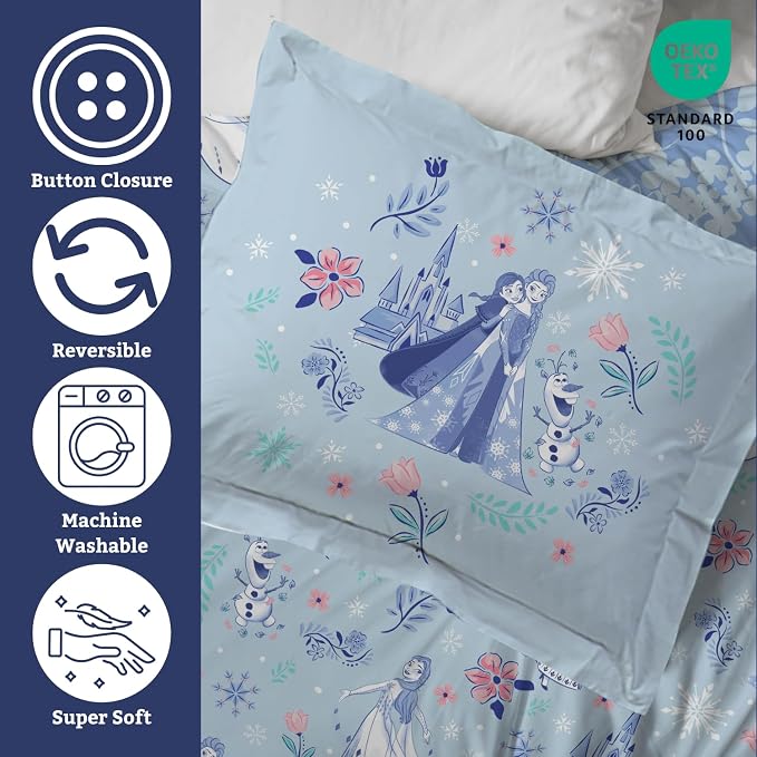Jay Franco Kids Duvet Cover Set with Sham & Pillowcase – Ultra-Soft Bedding for Room Decor, Cover ONLY Comforter NOT Included, Blue - Frozen, 3 Piece Queen
