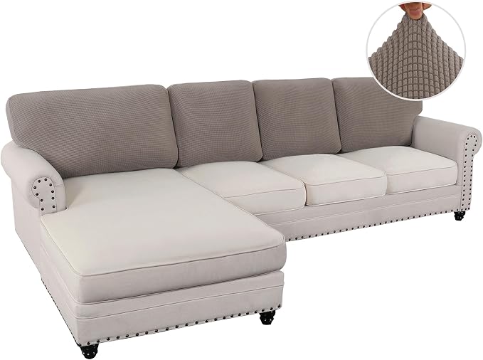H.VERSAILTEX Backrest Cushion Covers Sectional Couch Back Cushion Covers for Sectional Sofa Set for Both Left/Right Couch (Back Only: 1 Chaise + 3 Sofa, Taupe)