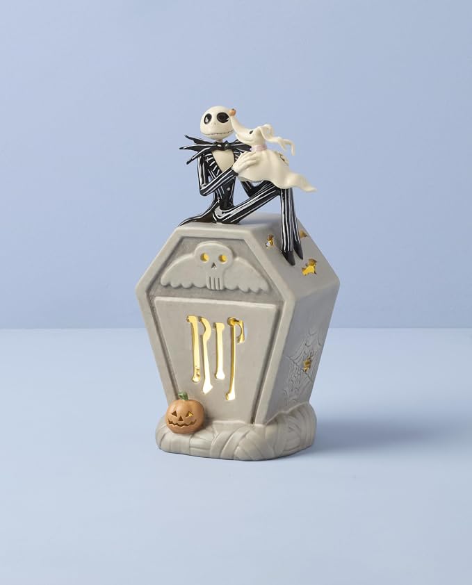 Lenox Halloween Nightmare Before Christmas Jack Skellington Figurine | porcelain, 10 inch height | requires 3 aaa batteries | collectible gift for disney and nightmare before christmas fans