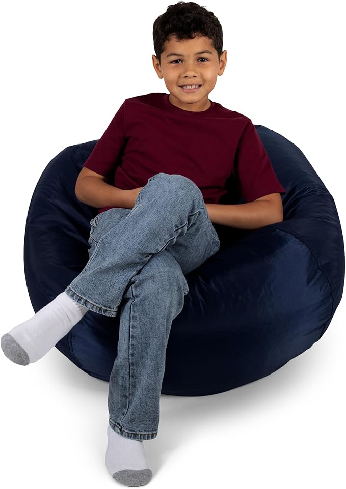Big Joe Classic Bean Bag Chair for Kids Bedroom and Reading Nook, Easy-Clean Navy, Durable Nylon Polyester Blend, 2 feet Refillable | 2 feet, Smartmax Fabric, Polystyrene Bean Filled, Refillable, Nylon Polyester, Safe for Kids Ages 3+, Supports Up to 2...
