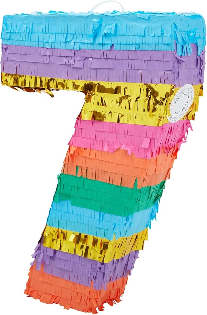 BLUE PANDA Rainbow Pinata 7 for Birthday Party Decoration - 12 x 16.75 x 3 In, Multicolored - Party Pinata for Girls & Boys Age 7