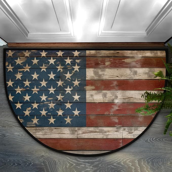 cfpolar American Flags Vintage Half Round Door Mat Outdoor Entrance Large 24"x36" Half Circle Welcome Entrance Way Mat Semi Circular Front Door Mat Area Rug for Garage, Patio, High Traffic Areas