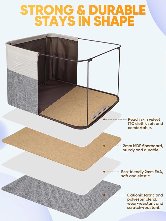 BALEINE 2 Pack Fabric Closet Storage Bins for Shelves, Linen Closet Organizers and Storage, Decorative Baskets for Organizing, Shelf, Clothes, Home, Office (Grey, 14''x10''x8.5'')