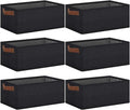 GhvyenntteS Small Fabric Storage Bins 6 Pack, 11.8" x 7.87" x 5.11" Storage Basket with Leather Handles, Closet Storage Bins for Shelves, Storage Baskets for Shelves, DVD Storage (Black)
