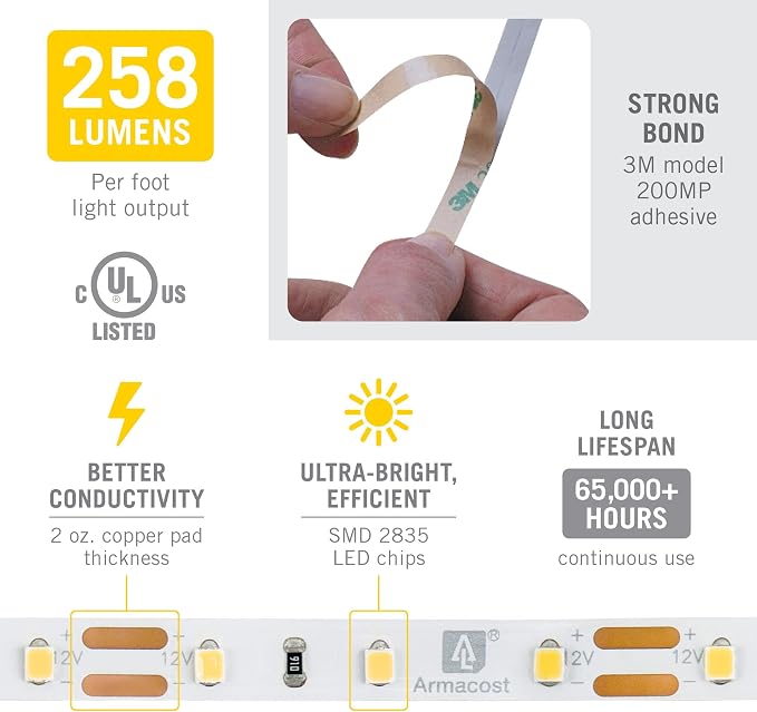 Armacost Lighting RibbonFlex Pro 12V White LED Strip Lights 60 LED/m, 5000K, 32.8 ft, 162250