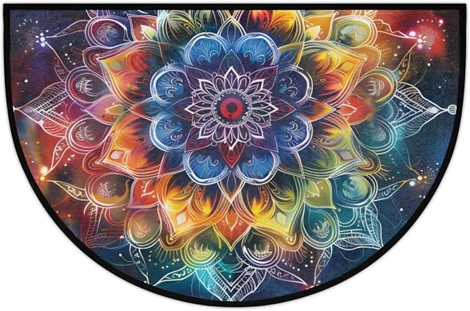 Mandala Galaxy Half Round Door Mat Semi Moon Rug Fireplace Carpet Area Rugs | Mandala Galaxy Non Slip Absorbent Half Circle Mat Carpet for Indoor Outdoor Patio Kitchen Bathroom Entryway Home Decor