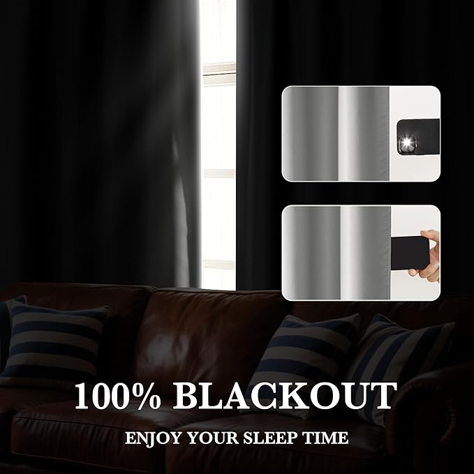 RYB HOME Bedroom Blackout Curtains 63 inches Long, 100% Blackout Thermal Insulated Noise Reducing Curtains for Living Room Nursury, 34 inches Wide by 63 inches Long, Silver Grey