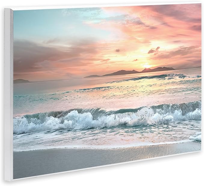 Morning Sunrise Beach Landscape, 10 x 15 Inch Mounted Print on Wall Plaque | Stupell Industries · By Mike Calascibetta · Hand finished · Ready to hang once unboxed · Made in USA