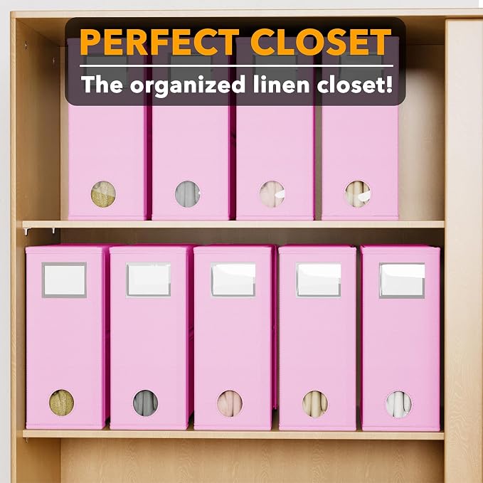 SpaceAid 9 Pack Bed Sheet Organizers and Storage, Foldable Sheet Organizer with Window for Linen Closet, Set Folder Keeper for Queen & King Size Bedding Storage (Pink)