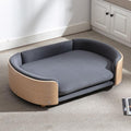 Elevated Dog Bed Pet Sofa with Solid Wood Legs and Bent Soft Backrest, Pet Cat Stool Bed with Velvet Cushion,for Large and Medium Size Dogs Kitten, Large Size