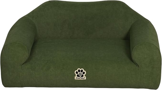 2-in-1 Human & Pet Shared Dog Sofa, Solid Pine Wood Frame with High Resilience Foam, Indoor Pet Furniture(Dark Green)