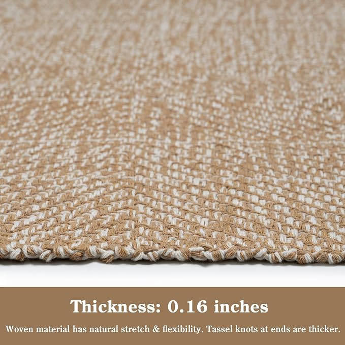 Collive Boho Bathroom Rug 2' x 3', Modern Farmhouse Rugs for Entryway Hand-Woven Washable Kitchen Mat, Tan Low Profile Front Door Mat Reversible Porch Carpet for Laundry Bedroom Decor