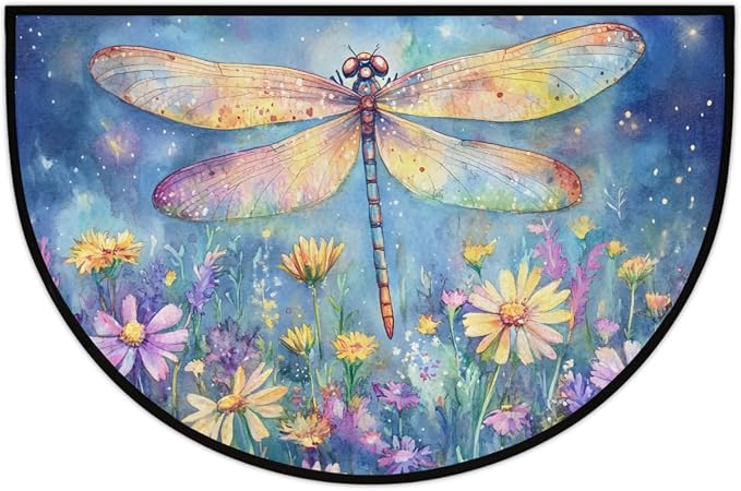Dragonfly Half Round Door Mat Outdoor Doormat Bedroom Entrance Rug A16 | Dragonfly Flower Floral Semi Moon Door Mat Non-Slip Absorbent Kitchen Rug Indoor Welcome Bath Mat 36" X 24"