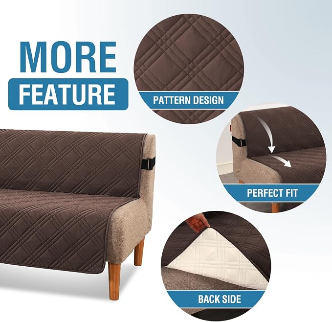 H.VERSAILTEX 100% Waterproof Futon Cover Reversible Sofa Bed Cover Armless Sofa Covers Washable Soft Sturdy Furniture Protector with Adjustable Elastic Strap Anti-Slip, Brown/Beige
