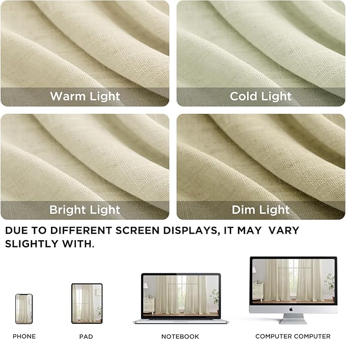 Joydeco Linen Curtains 72 Inch Length 2 Panels Set, Light Filtering Curtains - Image 2