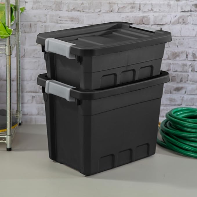 Sterilite Stacker Tote, Plastic Storage Bins with Lids, 4 Gallon, 6-Pack | Rugged Stackable Organizer Bin Containers with Latching Lids for Bed, Garage, Office, Kitchen, Closet & Classroom