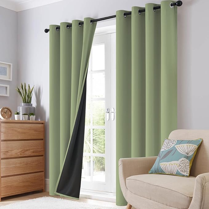 SimpleHome 100% Blackout Curtains for Bedroom,Thermal Insulated Grommet Window Drapes Room Darkening Sage Curtains for Living Room with Black Back,52 x 63 Inch,2 Panels