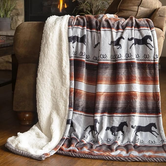Carstens, Inc. Ultra Premium Super Soft Plush Sherpa Fleece Oversized Throw Blanket 54" x 68", Running on the Range