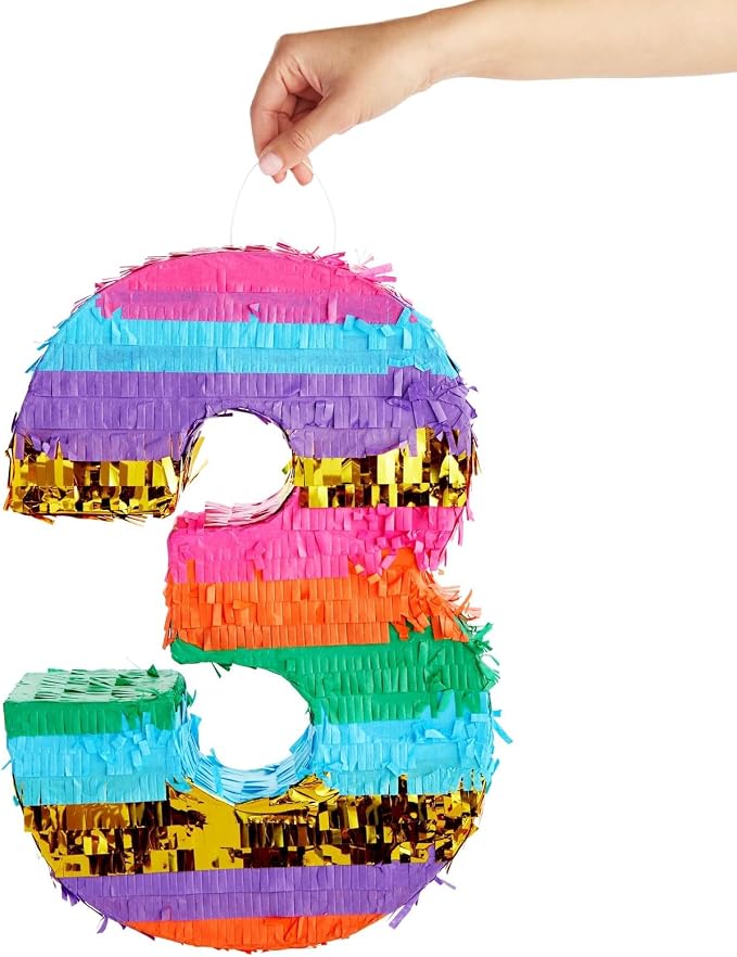 BLUE PANDA Number 3 Pinata - Rainbow 3rd Birthday Party Decorations - Tissue Paper Fiesta Pinata for Kids Anniversary Celebrations | Multicolored | 11.4 x 16.5 x 3 Inches