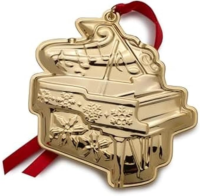 Wallace Gold-Plated Piano Ornament 2025-4th Edition Annual Collectible Holiday Ornament for Music Lovers, Handcrafted in USA, Comes with Gift Box, Ribbon and Velvet Pouch