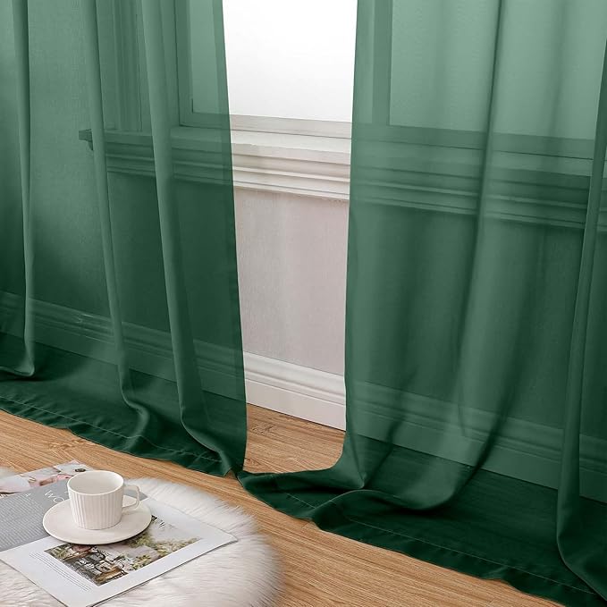 Hunter Green Sheer Curtain for Bedroom Living Room 72 Inches Long 2 Panels Set, Solid Soft Airy Light Filtering Sheer Window Curtains, Rod Pocket Door Curtain, Hunter Green, 42"Wx72"L Inches