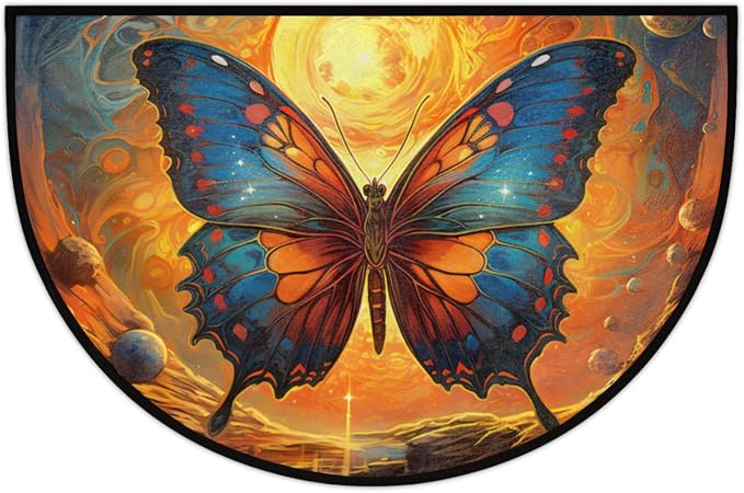 Half Round Door Mat Butterfly Solar System Intdoor Entrance 36x24 Inch, Non-Slip Welcome Mat for Outdoor Semi Circle Bathroom Floor Rugs,House Entry Way Heavy Duty Doormat for Kitchen Living Room