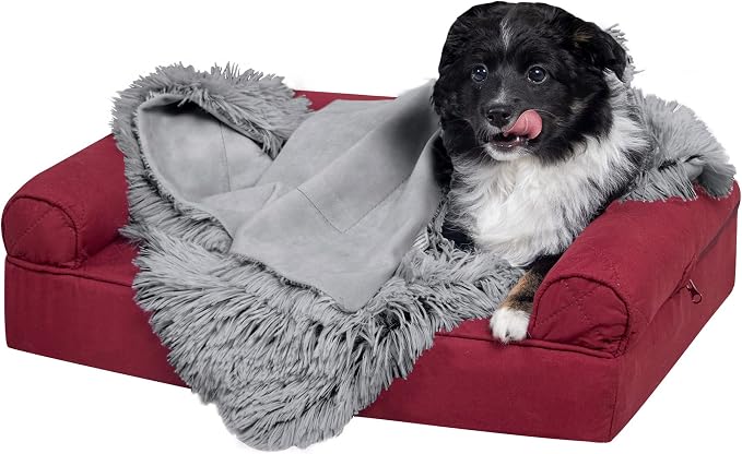 Furhaven Waterproof Throw Blanket for Dogs & Indoor Cats, Reversible Protective Pet Blanket, Small, Long Faux Fur & Velvet, Gray