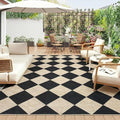 Garvee Geometric Living Room Rugs 9x12 Easy Jute Throw Rugs with Rubber Backing Washable, Non Shedding Stain Resistant Neutral Diamond Rug Foldable Low Pile Mats for Bedroom, Porch, Black/White