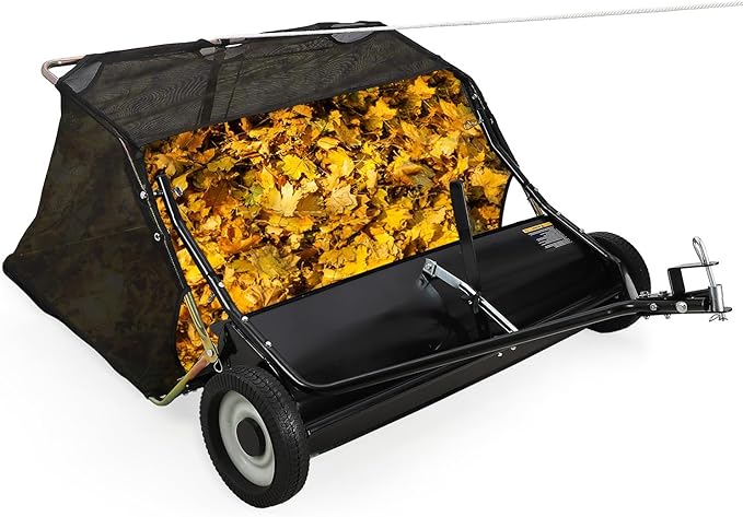Tow Behind Lawn Sweeper 48 Inch, 26 Cu.ft Leaf & Grass Collector, Heavy Duty Yard Sweeper for Lawn Tractors, Adjustable Height Pull Behind Lawn Sweeper for Leaves, Grass Clippings & Debris