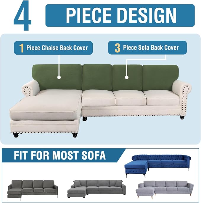 H.VERSAILTEX Backrest Cushion Covers Sectional Couch Back Cushion Covers for Sectional Sofa Set for Both Left/Right Couch (Back Only: 1 Chaise + 3 Sofa, Bronze Green)
