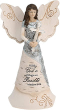 Pavilion - Elements Faith Angel Figurine - 6-1/2-Inch, Holding Cross, Inscription with God All Things are Possible