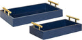 Kate and Laurel Lipton Modern Tray Set, Set of 2, Navy Blue and Gold, Glam Decorative Trays for Storage and Display
