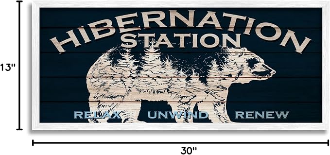 Stupell Industries Hibernation Station Sign Wilderness Bear Trees Silhouette, Design by Kim Allen