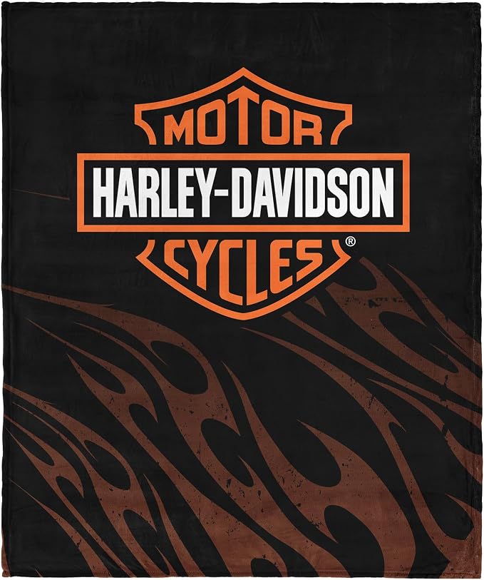 Harley-Davidson Grunge Flames Silk Touch Throw Blanket, 46 x 60 in | 100% Polyester, Velvety Feel, Lightweight Warmth, Couch Bed Chair Lounging, Giftable Indoor Comfort