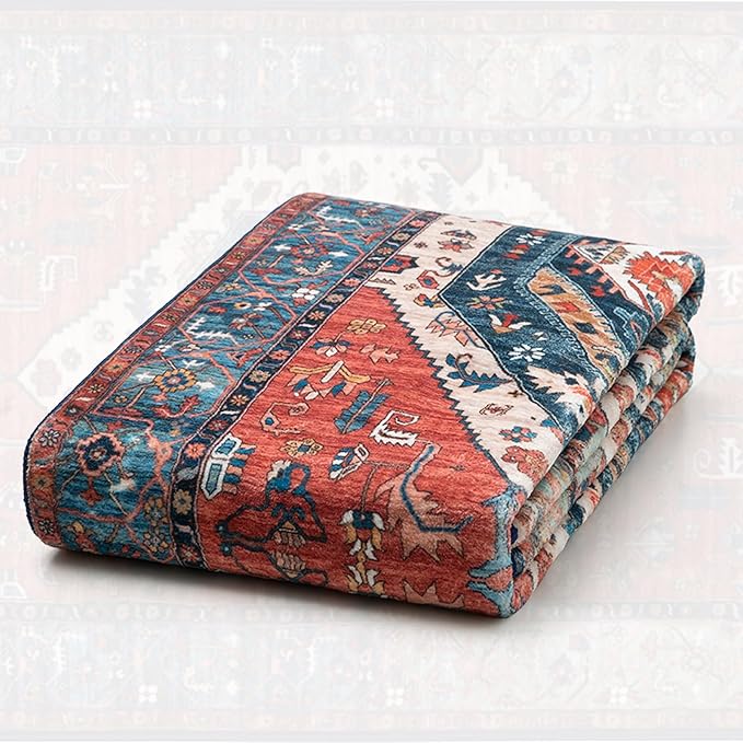SERISSA Boho Rugs for Entryway, 2x3 Rust Entryway Rug Non-Slip Washable Small Area Rug, Ultra Soft Oriental Vintage Low-Pile Indoor Door Mat Floor Carpet for Entrance Bedroom Kitchen Bathroom