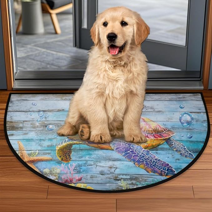 Turtles Ocean Half Round Door Mat Welcome Entrance Mat Bath Bathroom Rug | Turtles Ocean Welcome Entrance Mat Anti-Slip Half Moon Bath Mat Semi Circle Rug Indoor Outdoor Kitchen Rug