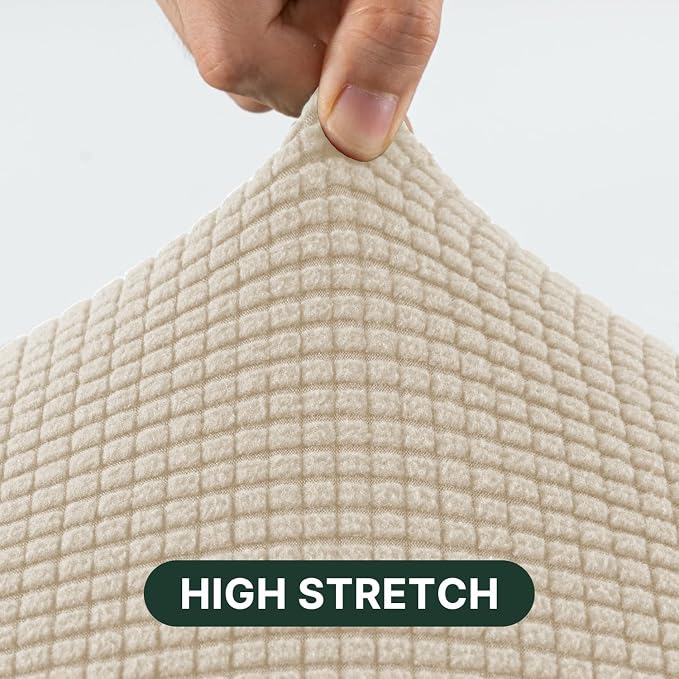 H.VERSAILTEX Stretch T Cushion Chair Sofa Slipcover T Cushion Covers for Living Room Armchair Couch Cover T Cushion Slipcover Seat Cover with Elastic Bands Thicker Jacquard Fabric, Natural