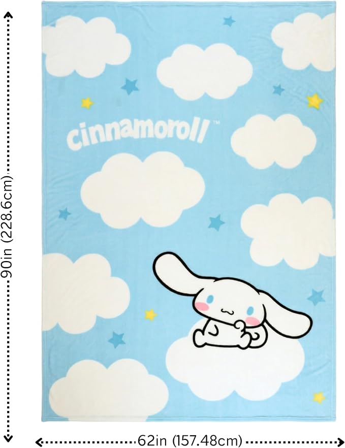 Franco Cinnamoroll Bedding Super Soft Cozy Blanket, 62 in x 90 in, Kawaii Collectible Gift, (Officially Licensed Product)